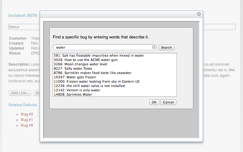 Using the delegated dialog for selection to search for water