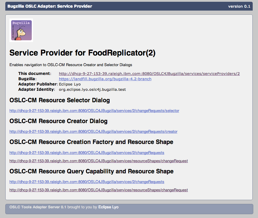 Screen capture of a Service Provider in a web browser