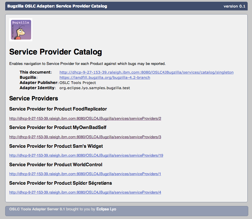 Screen capture of the Service Provider Catalog in a web browser